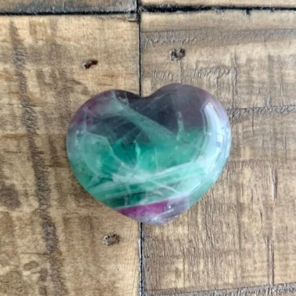 Heart Shaped Rainbow Fluorite Palm Stone - Picture 1 of 4